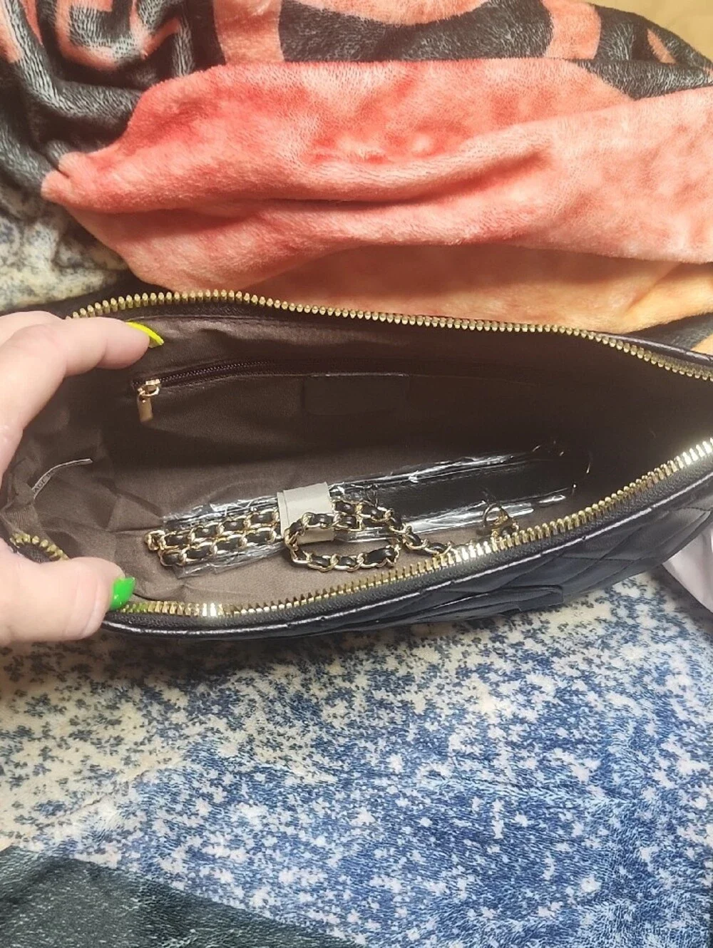 Black Quilted Shoulder Bag with Embossed Logo